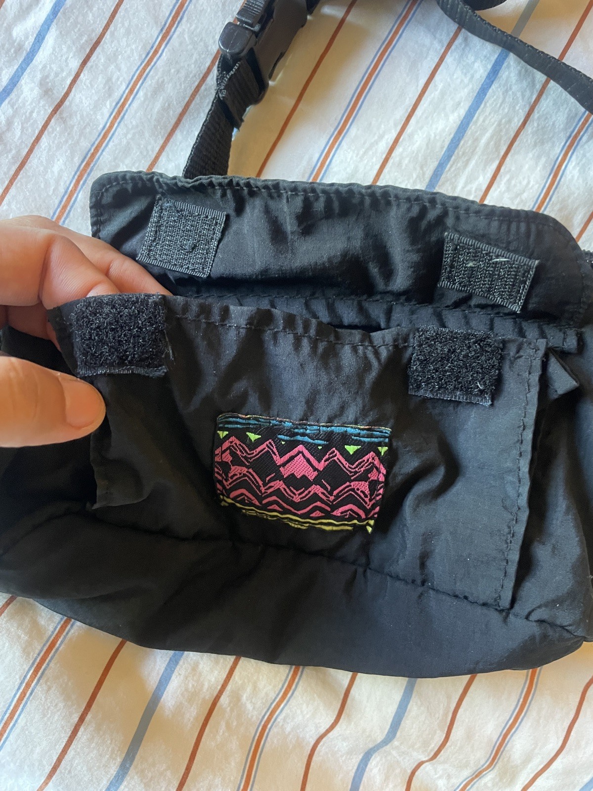 Vision Retro 80’s 90’s Black Fanny Pack Waist Bag Neon Mountain W/Pockets Korea
