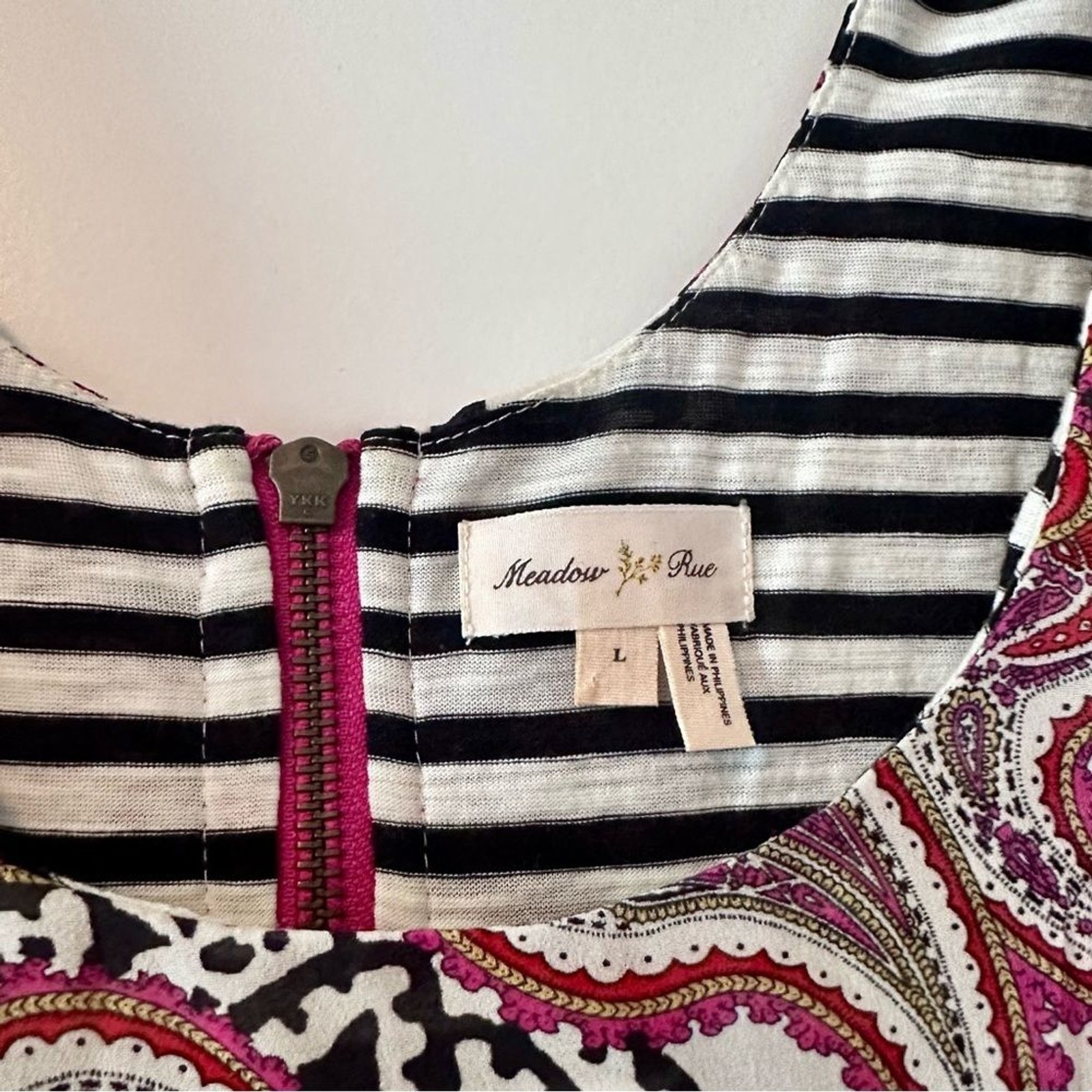 L Meadow Rue tank top with paisley and black and white stripes