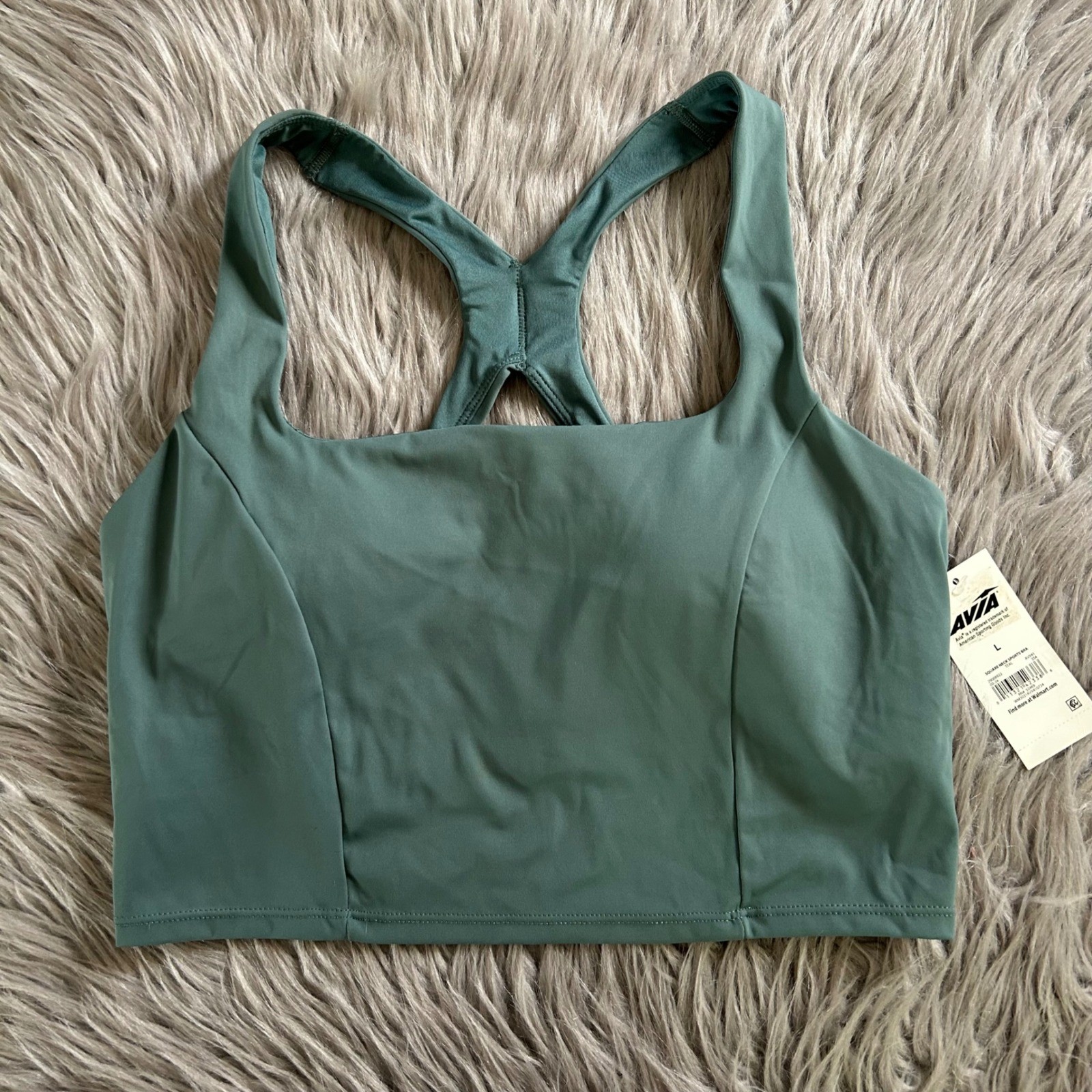 Avia Wireless Sports Bra Womens Size Large Green Square Neck Wirefree Pull Over