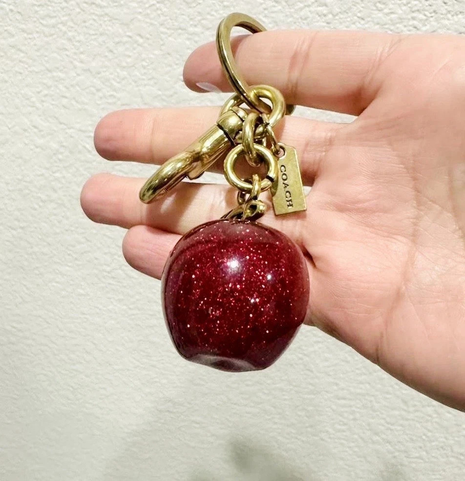 NEW Coach Red Cherry Apple Bag Charm Keychain Resin Metal Brass Purse Decoration