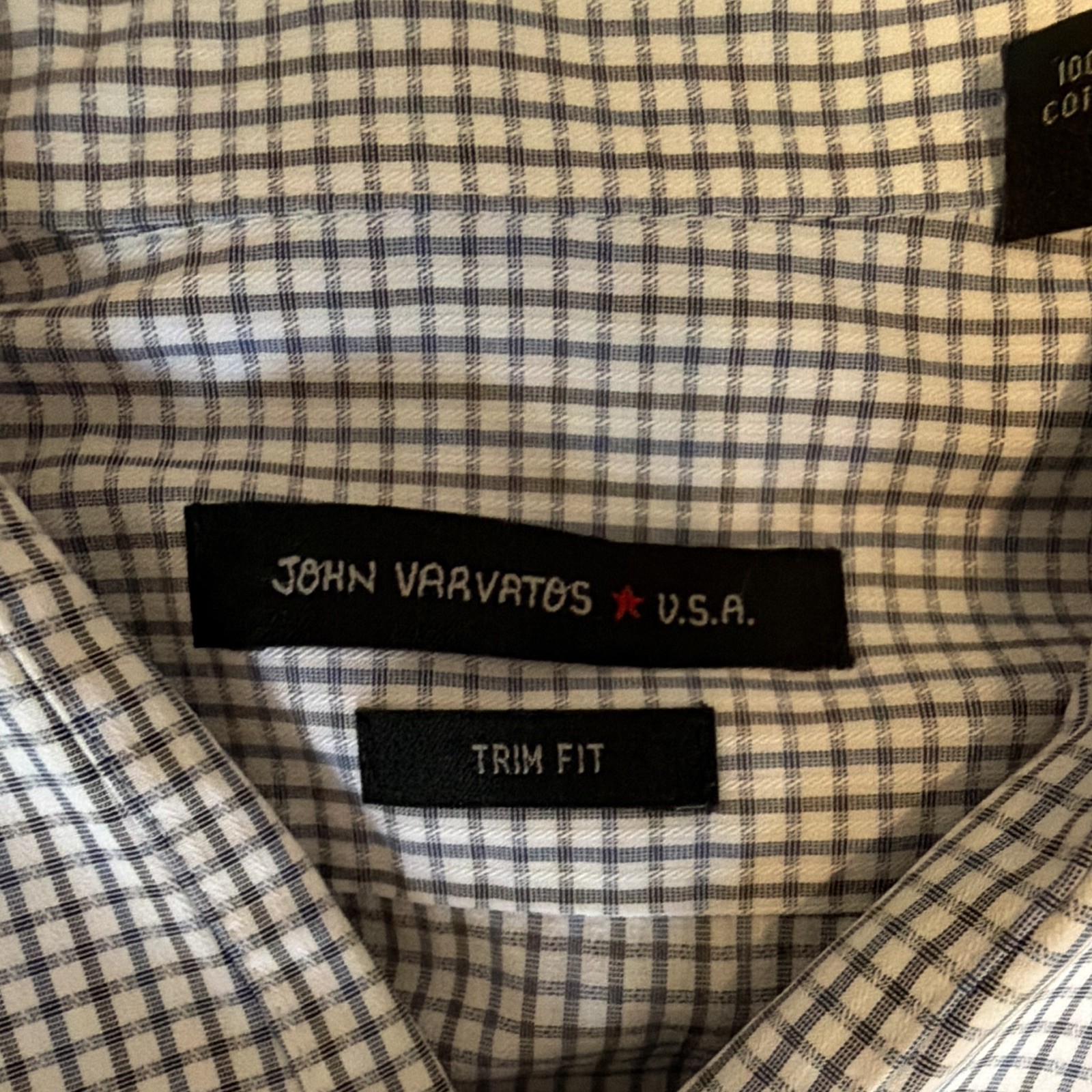 John Varvatos U.S.A. Men’s Trim Fit Blue/White Check Dress Shirt 17.5 32/33