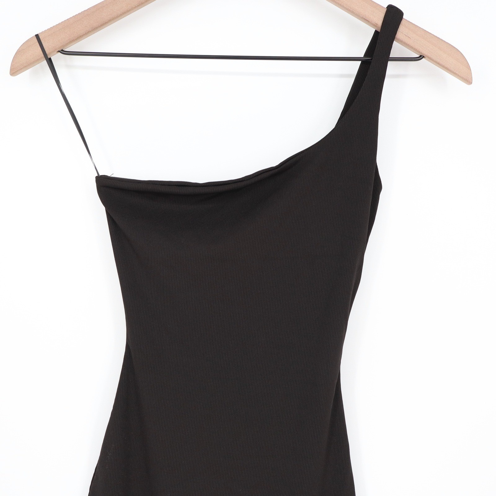Naked Wardrobe Black One Shoulder Ribbed Mini Dress Womens Size L