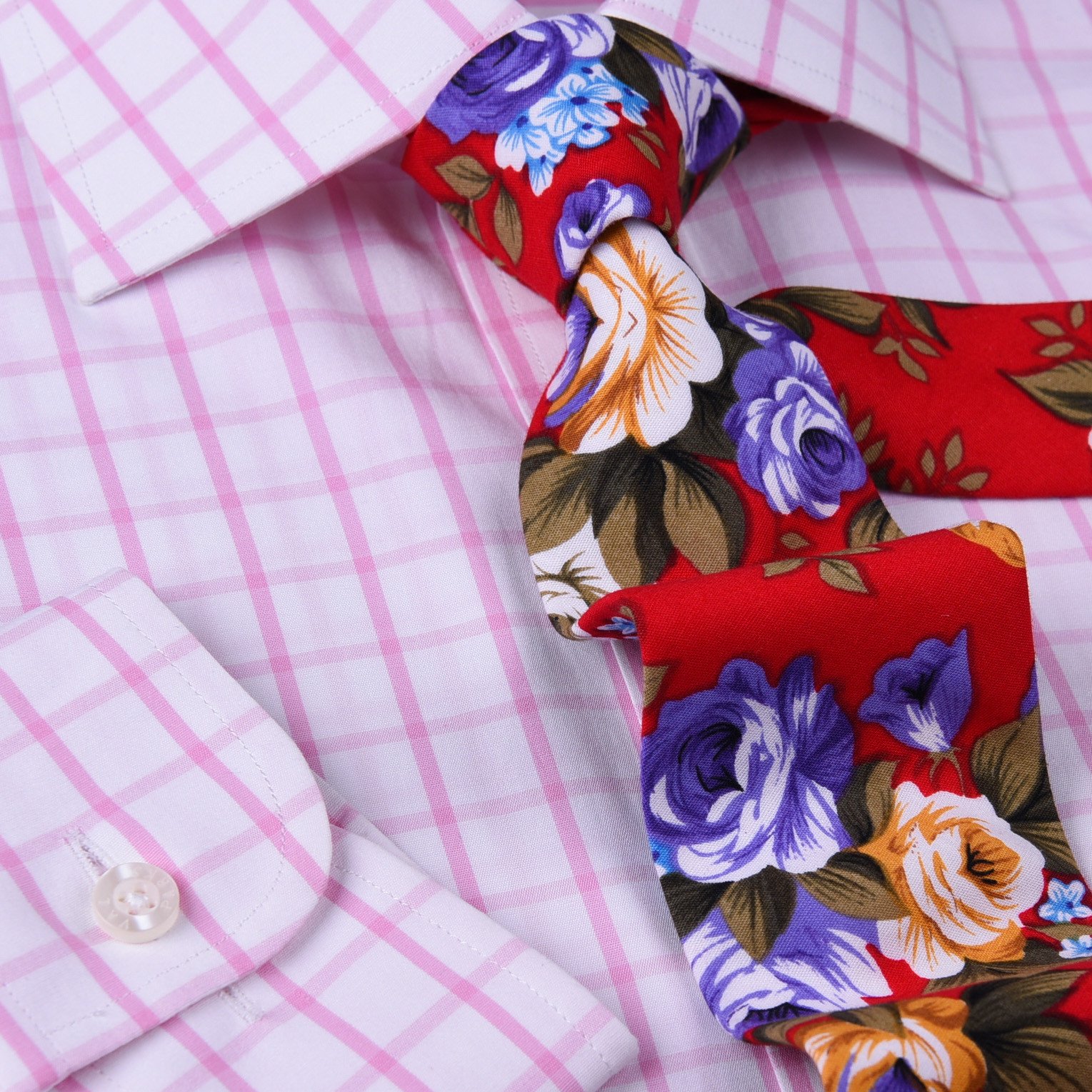 Mens Pink Plaids & Checks Formal Business Dress Shirt Lightweight Easy Iron Top