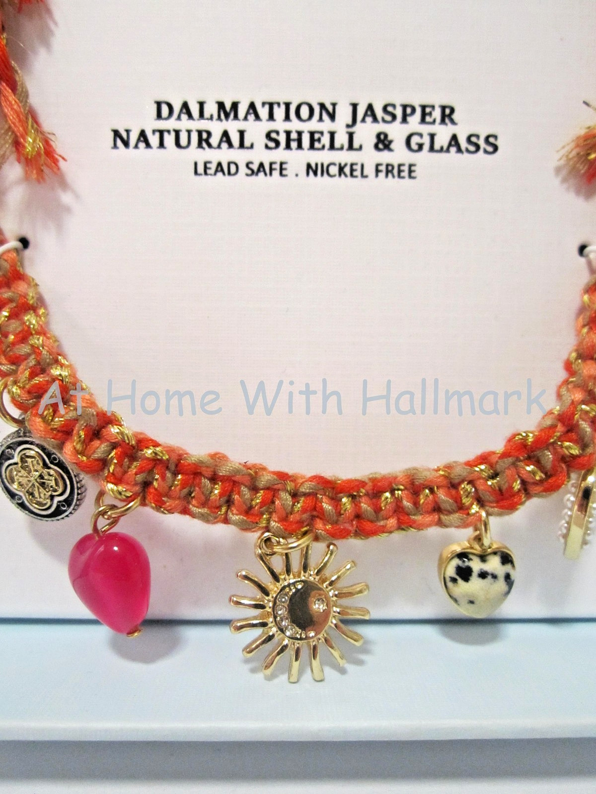 Piper K Bag Charm 17″ Handbag Accessory W/ Dalmation Jasper Natural Shell Glass