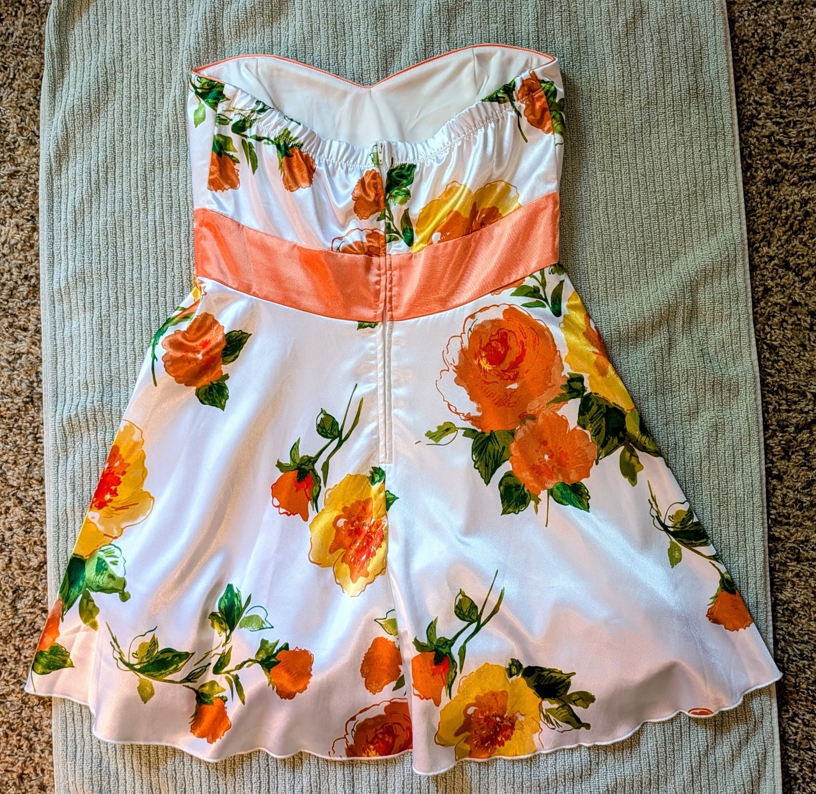 Trixxi Floral Fit & Flare Sweetheart Strapless Short Dress White Orange 13