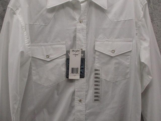 NEW Wrangler Shirt Mens Small White Long Sleeve Western Pearl Snap Classic Fit
