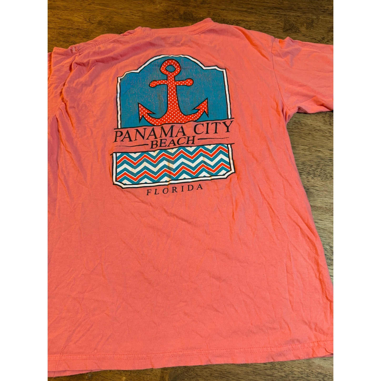 Surf Style Panama City Beach Florida Graphic T-Shirt Coral Pink Medium Anchor