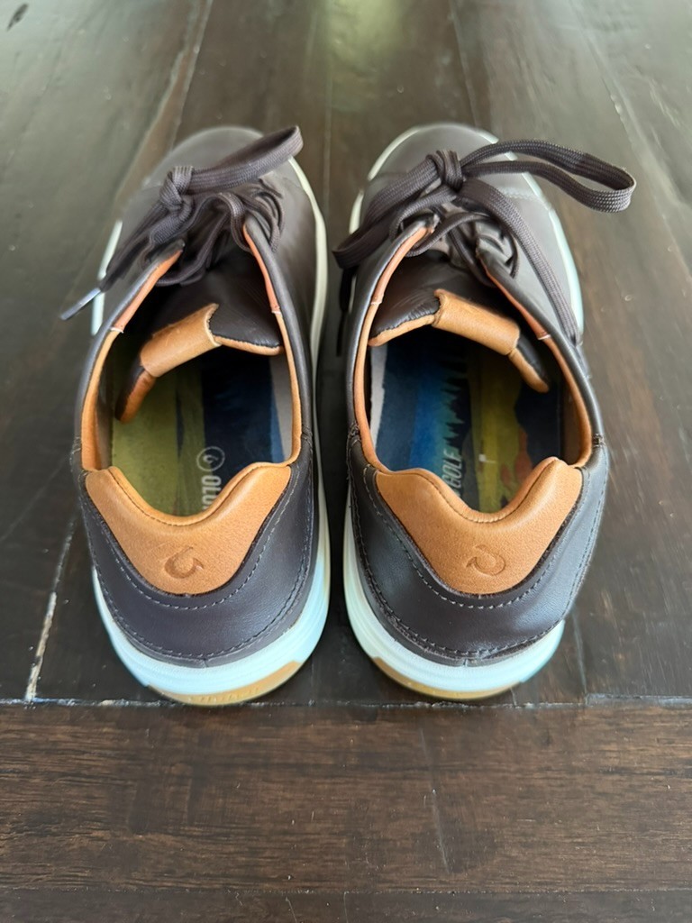 OluKai Wai’alae Dark Wood Brown Mens Waterproof Leather Golf Shoes NEW Size 10