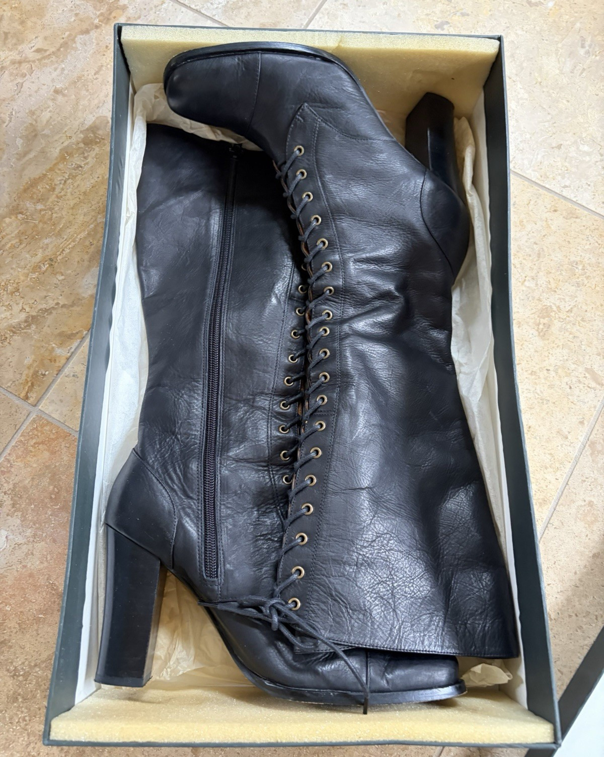 Jessica Bennett JDigger Women’s Black Leather Knee High Lace-Up Boots US 9 M