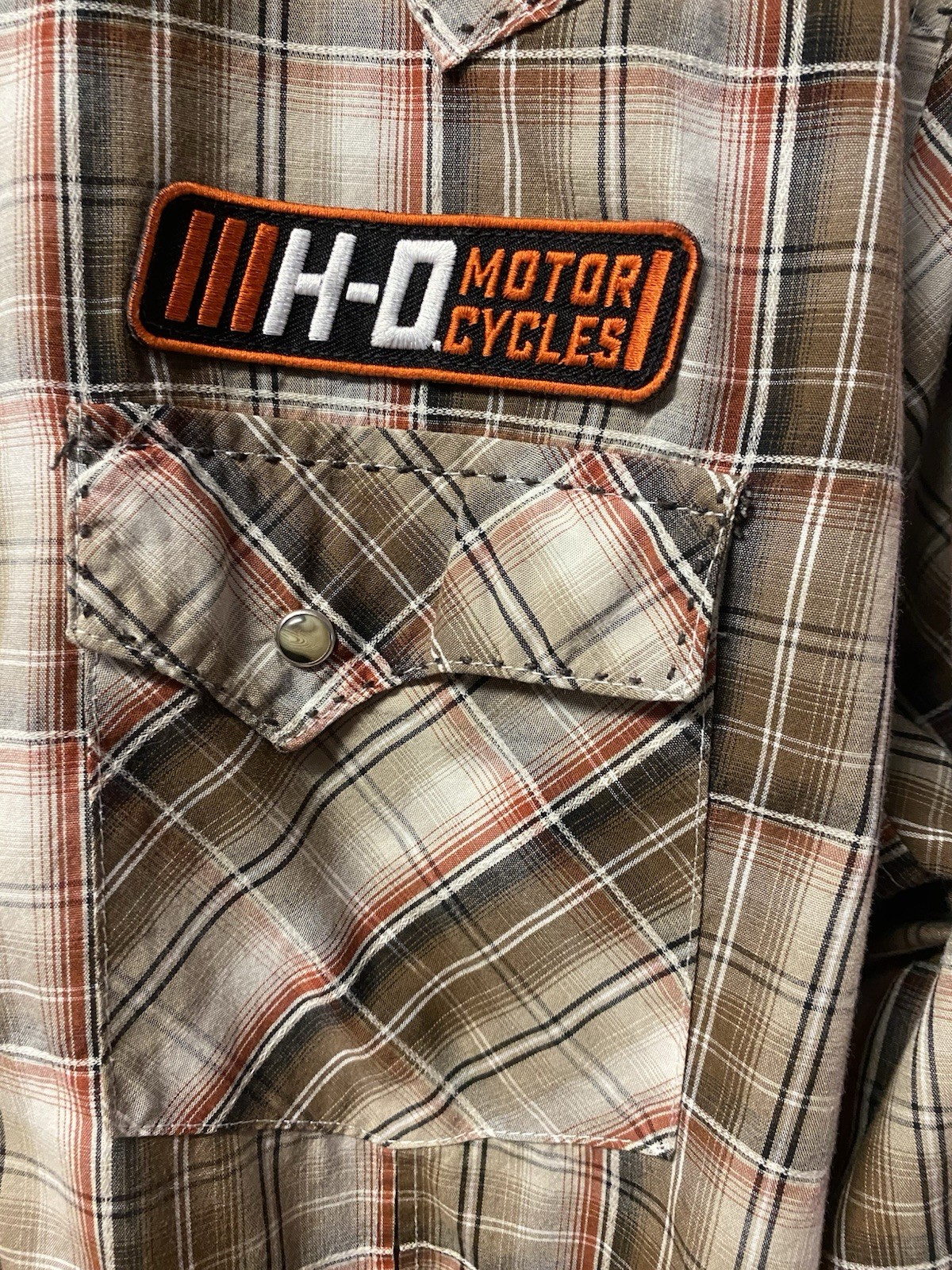 Wrangler Men’s M Plaid Long Sleeve Button-Up Shirt H-D Embroidered Patch Pockets