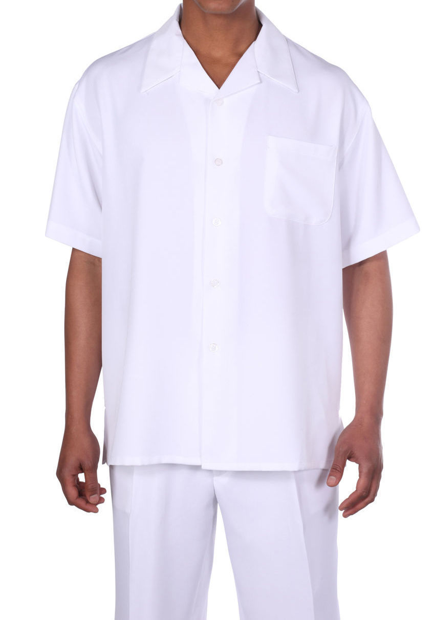 Men’s 2 piece walking suit (shirt&pants) Solid White Size M L XL 2XL 3XL 4XL 5XL