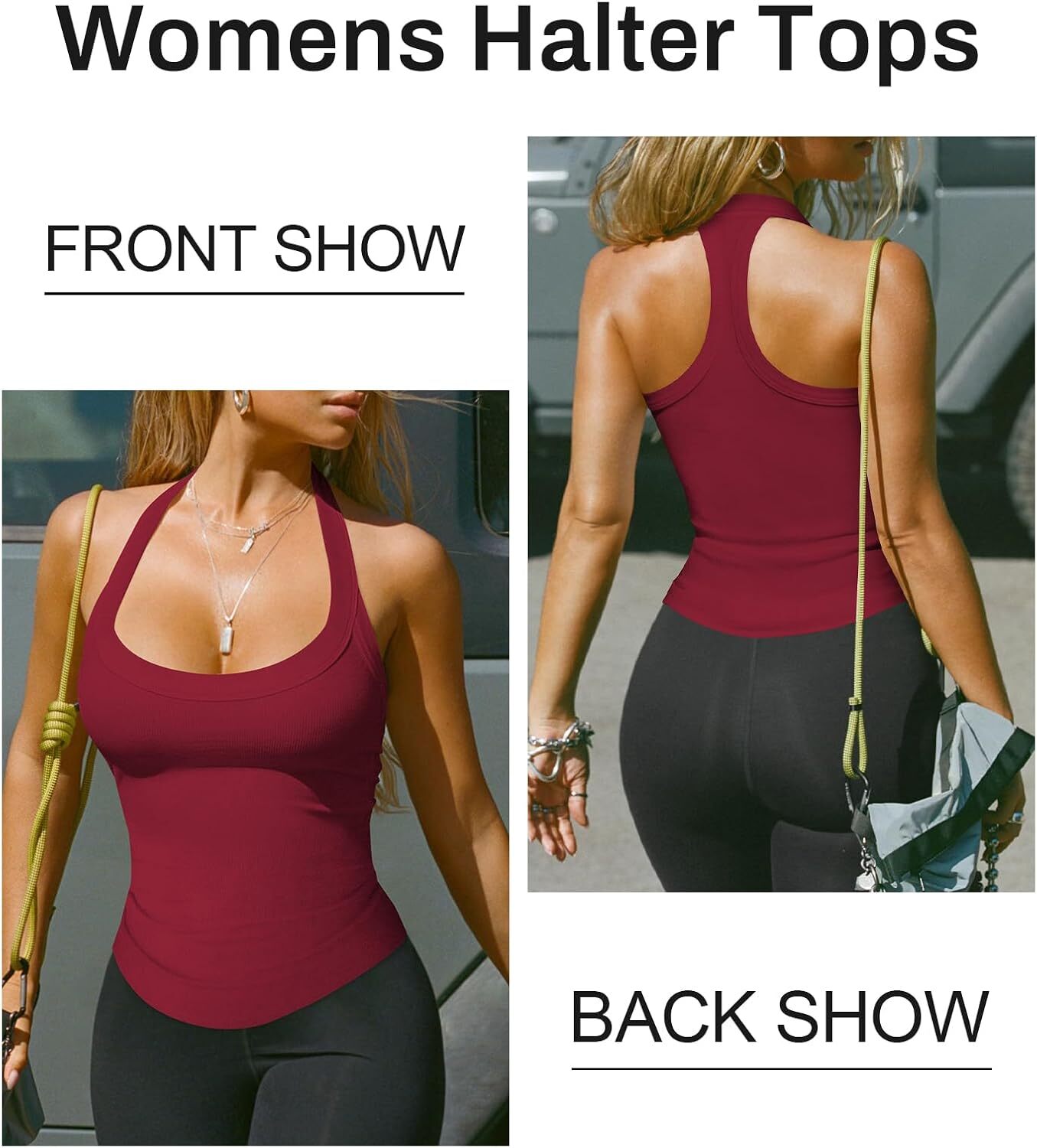 Womens Halter Top Deep Scoop Neck Low Cut Racerback Tank Top for Women