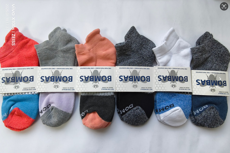 6 Pairs Bombas Women’s Tri-Block Marl Ankle Sock Size Medium 8-10.5 Original Tag