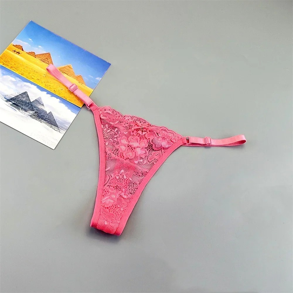 3PCS Tangas Transparentes de Encaje Mujer T-Back Ajustables Cintura Baja