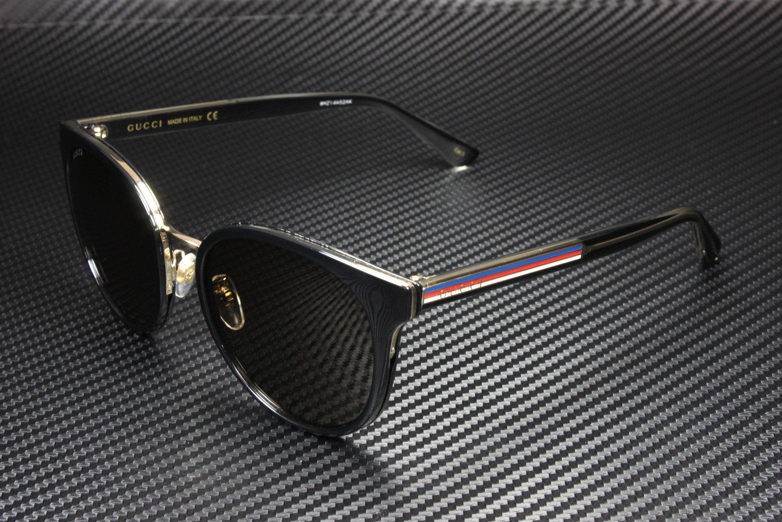 GUCCI GG0850SK 002 Round Oval Panthos Black Shiny Grey 56 mm Women’s Sunglasses