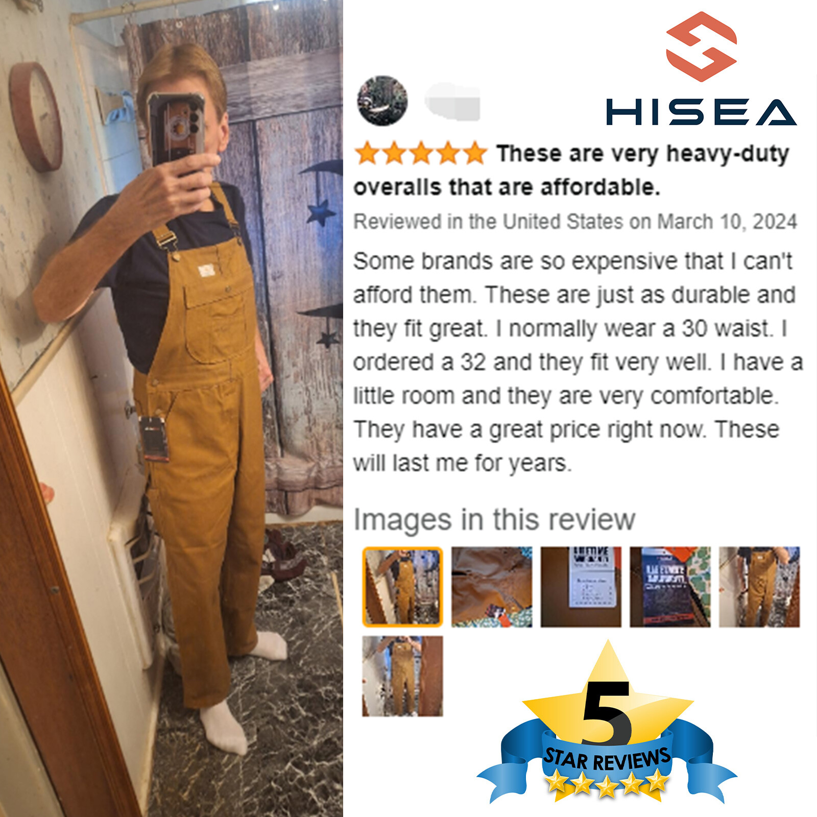 HISEA Men Heavy Duty Bib Overalls Relaxed Fit Dungarees Workwear Pants Jumpsuit