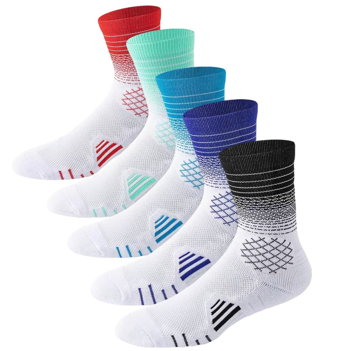 5 Packs Men’s Sport socks Crew Athletic Socks Running Calf Socks Gradient Color