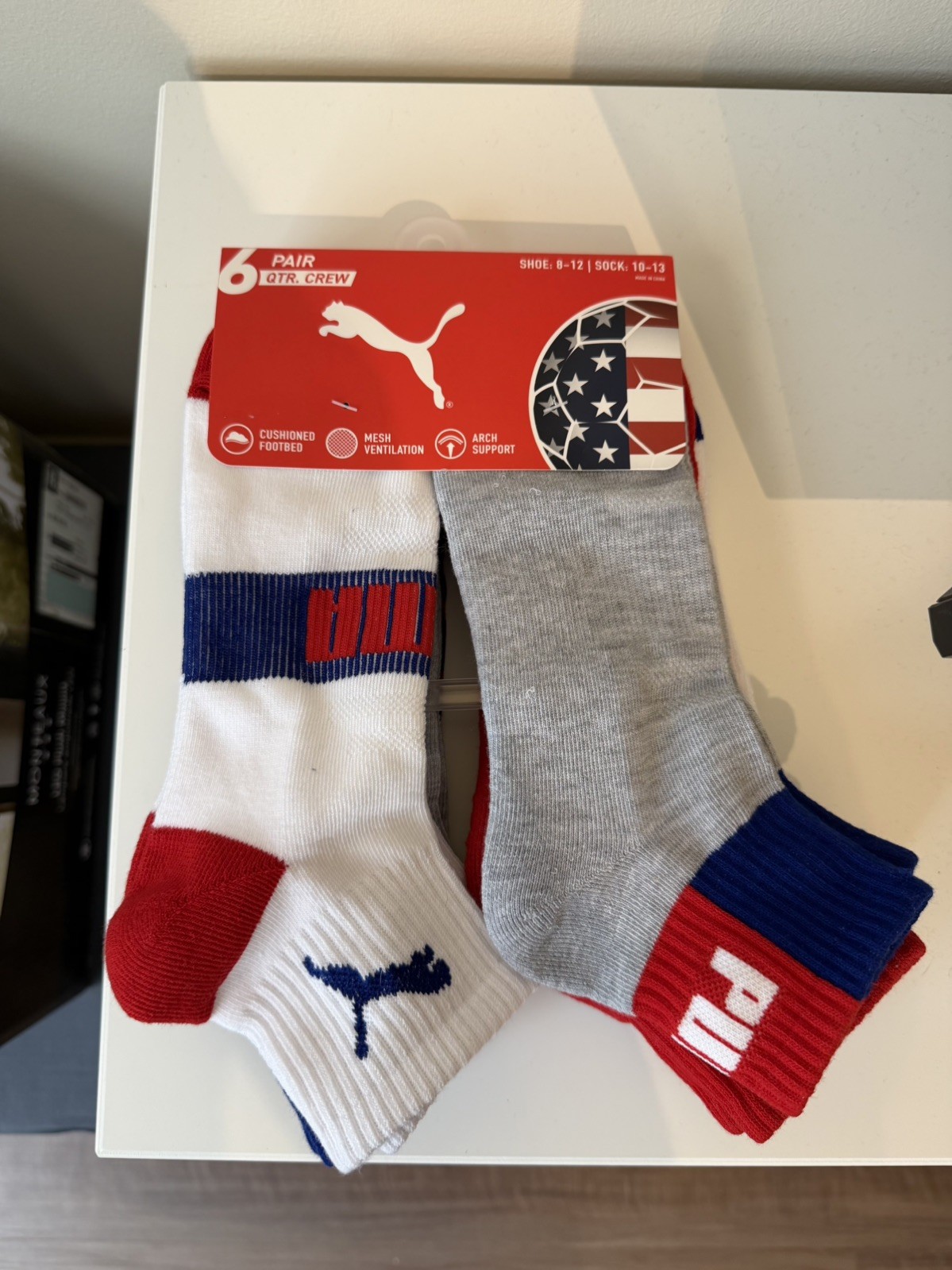 PUMA QUARTER CREW MEN’S SOCKS 6 PAIR SIZE SHOE 8-12 SOCK 10-13 USA SOCCER