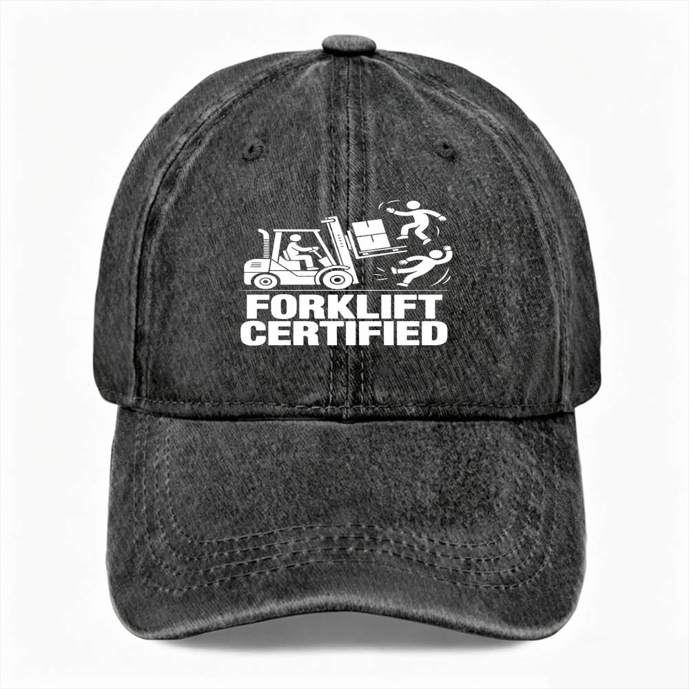 Unisex Warehouse Worker Humor Washed Baseball Cap Forklift Certified Dad Hat
