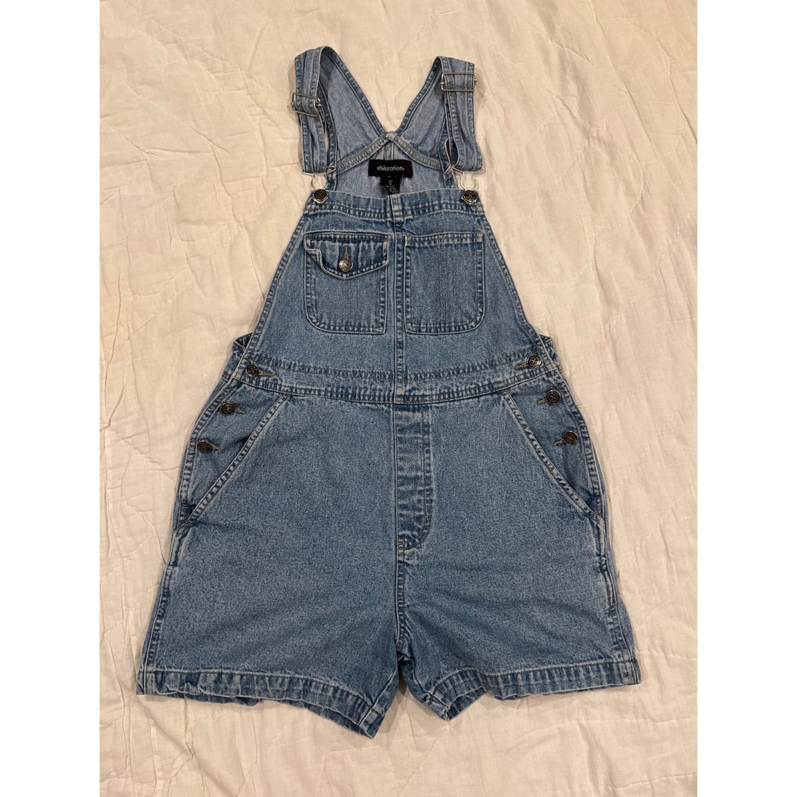 Xhilaration Womens Small Denim Shortalls Light Wash Blue Cotton Overalls Short