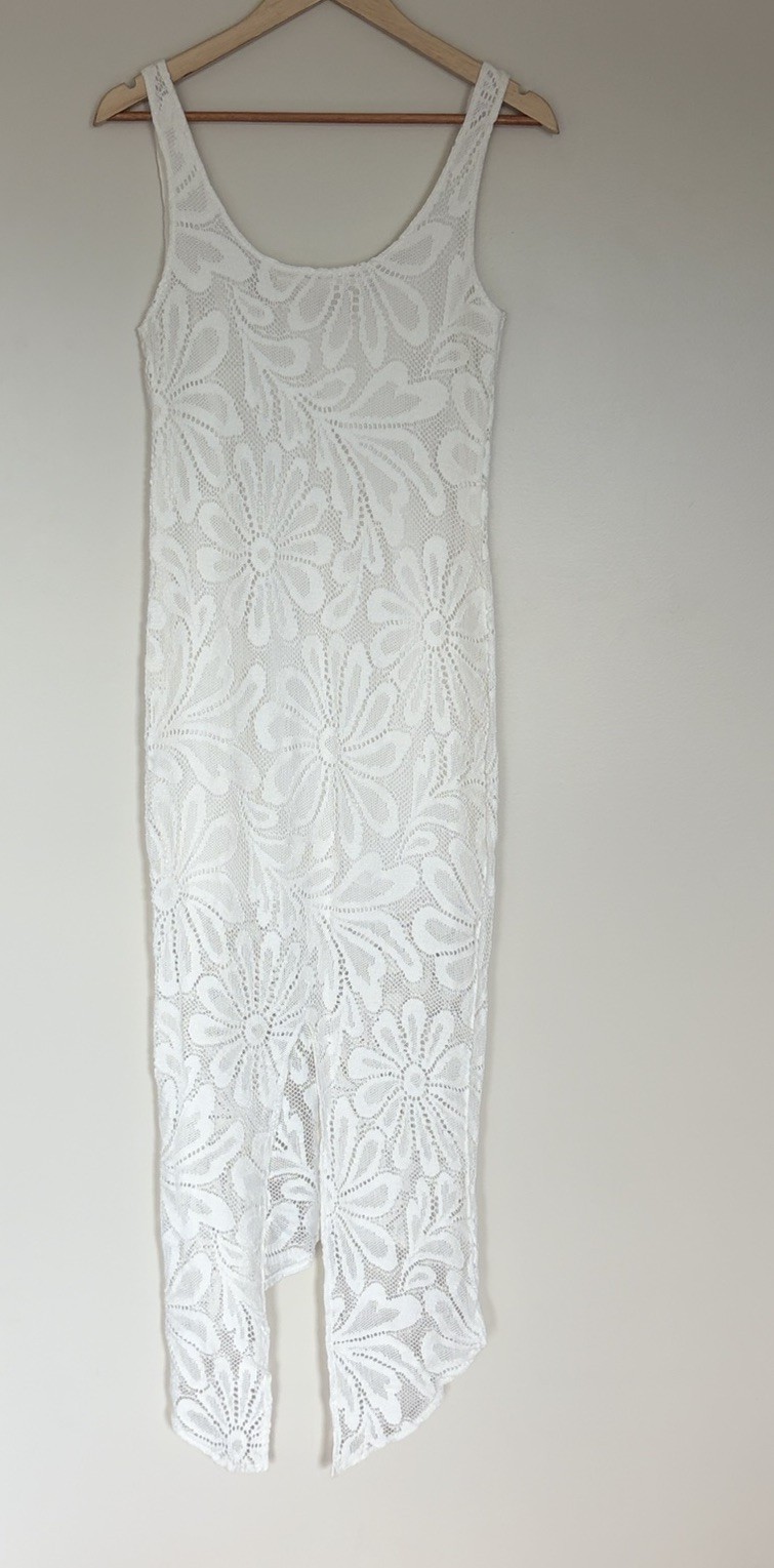 Jens Pirate Booty Wilde Sundress Midi Floral Crochet Lace Tank Dress White Sz S