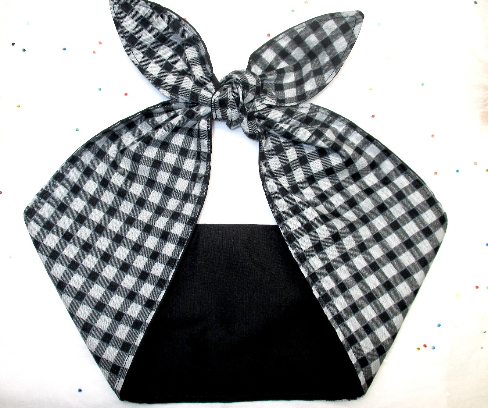 wide Head Scarf Hair wrap Bandana Rockabilly Headband black and white checkered