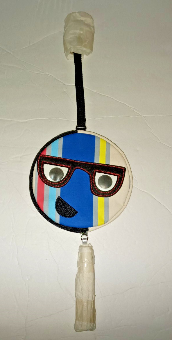 Vtg New Old Stock LESPORTSAC Round Zippered Novelty Coin Purse w/ Face Glasses