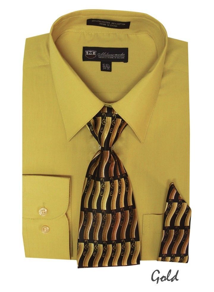 Men’s Cotton Blend Classic Dress Shirt with Tie and Handkerchief 25 colors SG21A