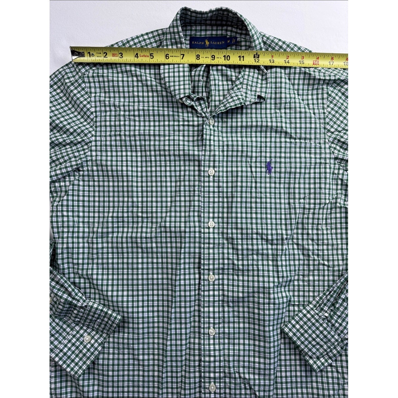 Ralph Lauren Green and White Check Button-Down Shirt sz Medium