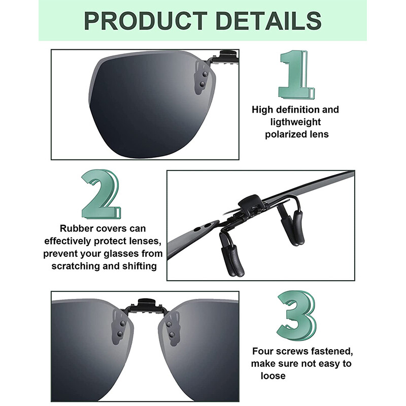 Polarized Clip-on Sunglasses Lightweight Rimless Flip Up Metal Lens for Glasses