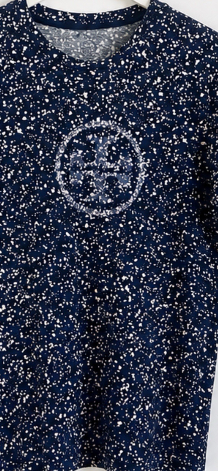 Tory Burch Women’s Navy Blue Speckled Logo T-Shirt Top Size M