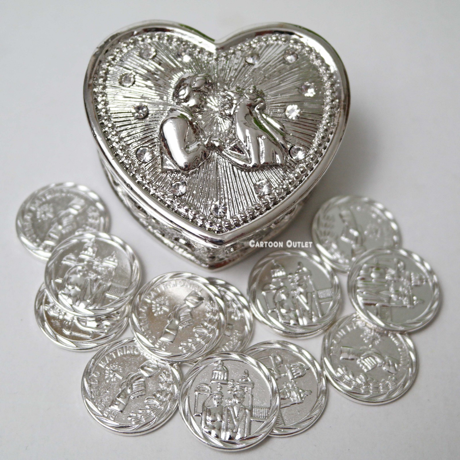 WEDDING CEREMONY Silver HEART ARRAS DE BODA 13 UNITY COINS COUPLE Trending New