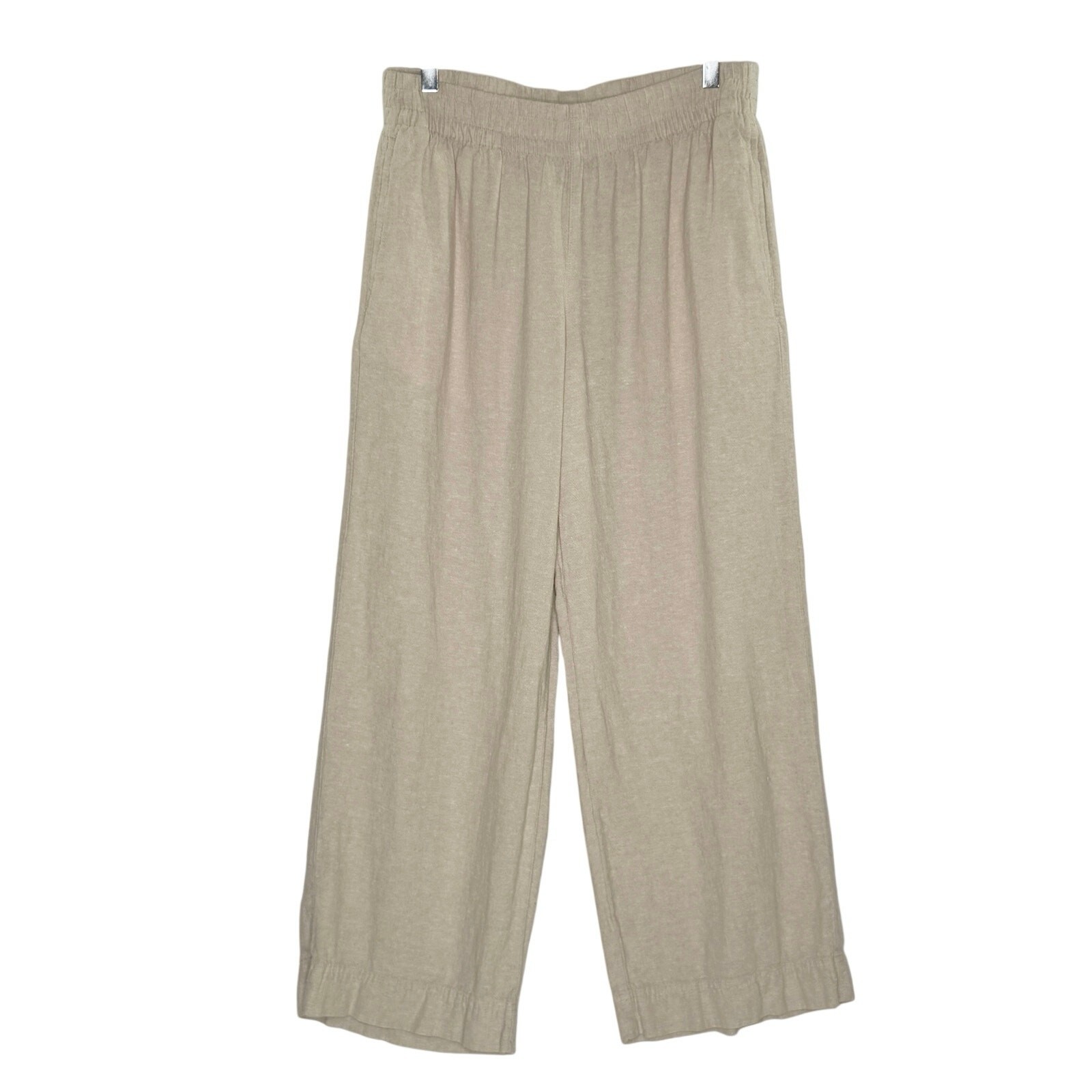 Old Navy High Rise Wide Leg Linen Blend Pants M Natural Pull On Breathable