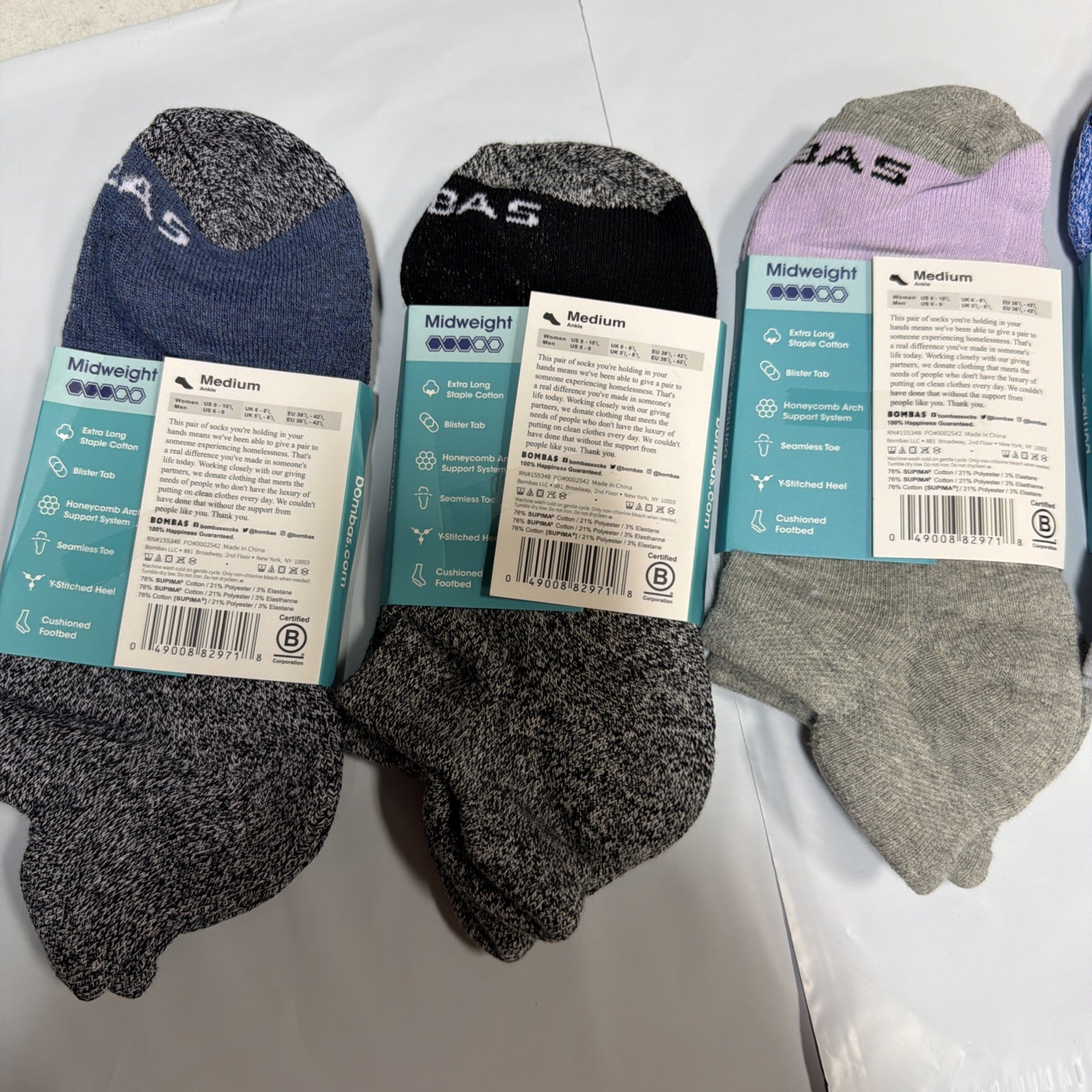 6 pairs/Set Bombas Women’s Solid Honeycomb Ankle socks – Size Medium 8-10.5