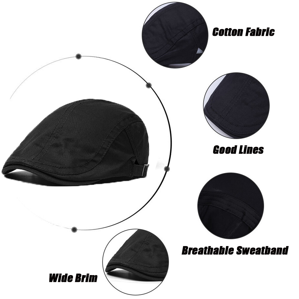 Mens Classic Newsboy Hat Solid Cotton Gatsby Cap Ivy Golf Driving Flat Cabbie US