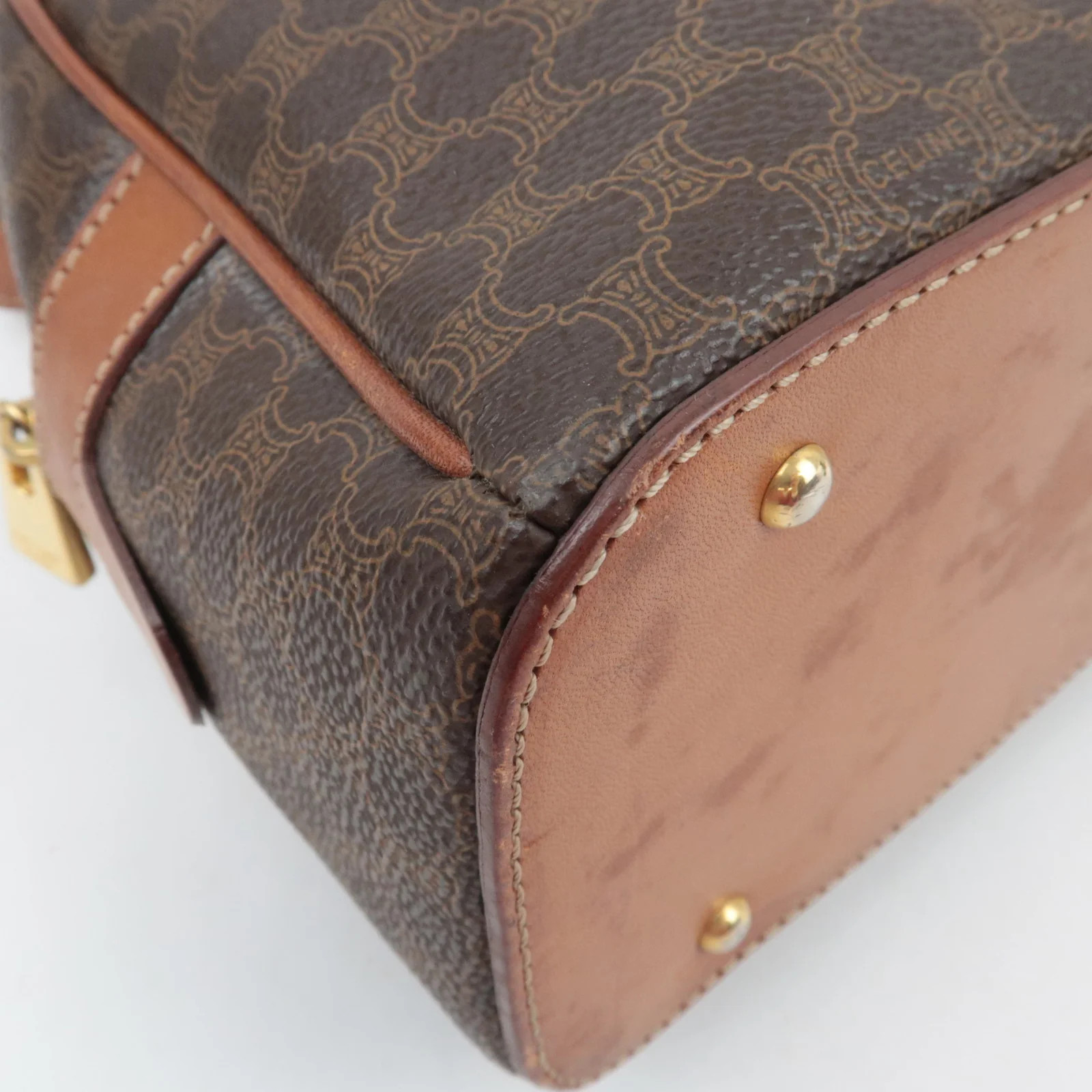 CELINE Macadam PVC Leather Handbag Brown Authentic