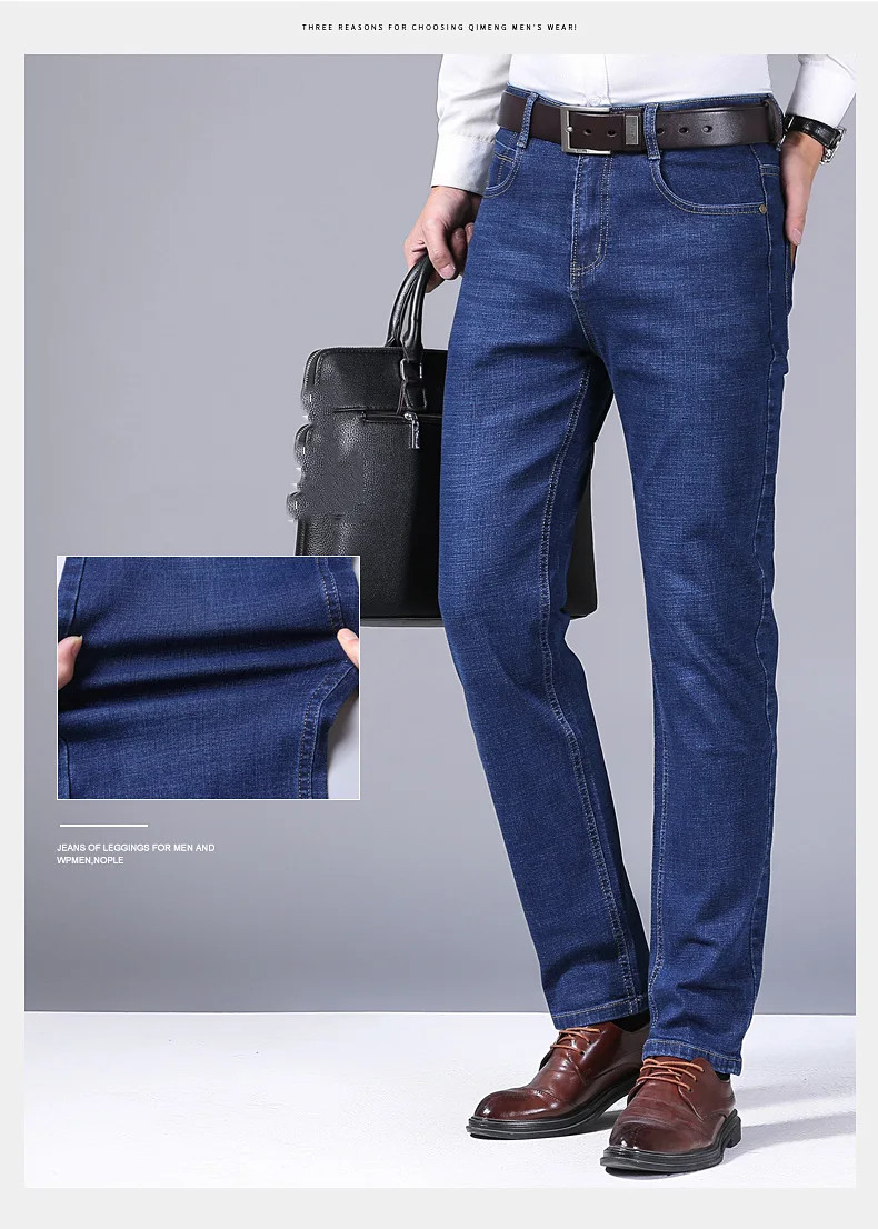 Men’s Casual Straight Leg Jeans Soft Stretch Denim Zipper Fly Blue Black Pants