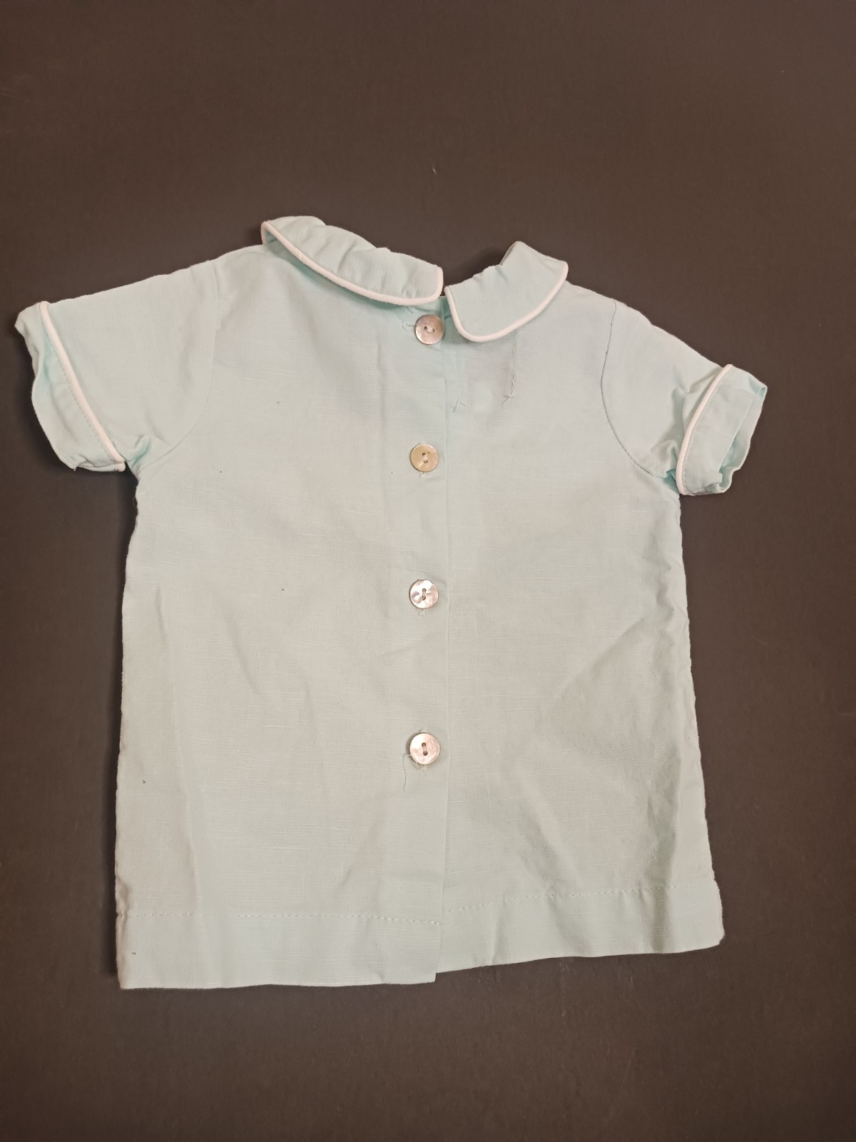 Embroidered Monogram Shirt Peter Pan Collar Cotton Linen 12M