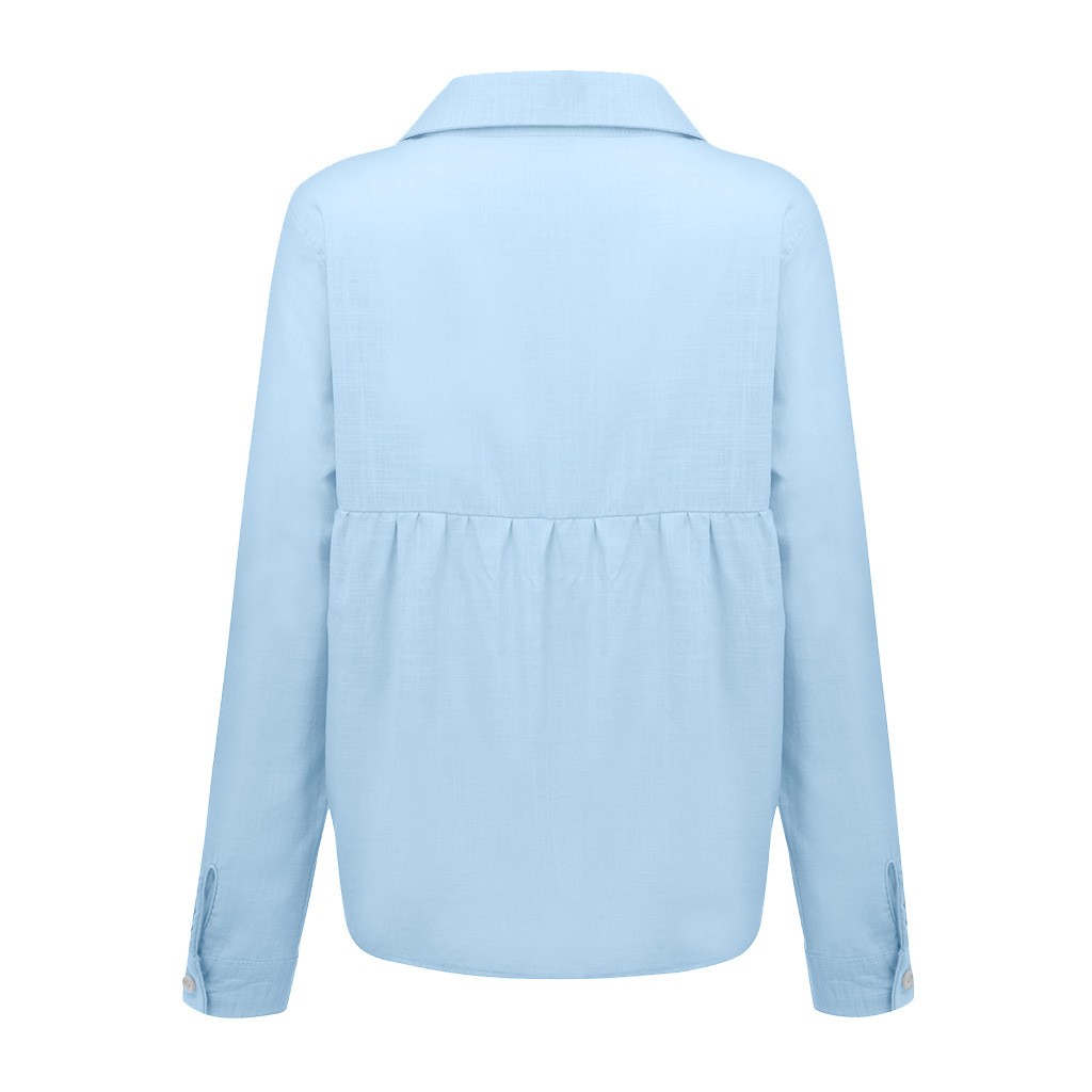New Spring Autumn Women Solid Color Casual Loose Long Sleeved Linen Shirt Tops