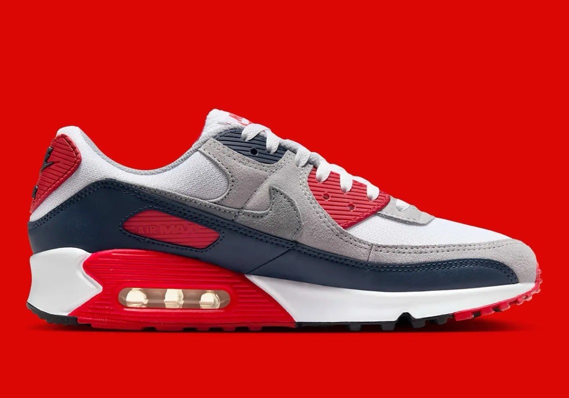 Nike Air Max 90 Cool Grey University Red USA Running Shoes DM0029-117 Men’s NEW