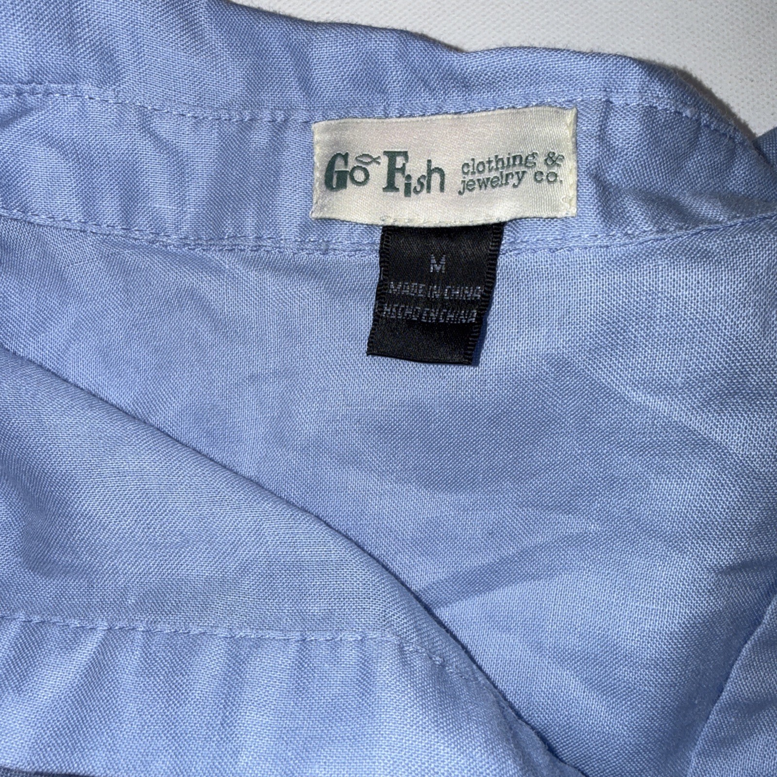 Go Fish Designer Luxury 100% Linen Blue Minimalist Casual Blouse Size Medium