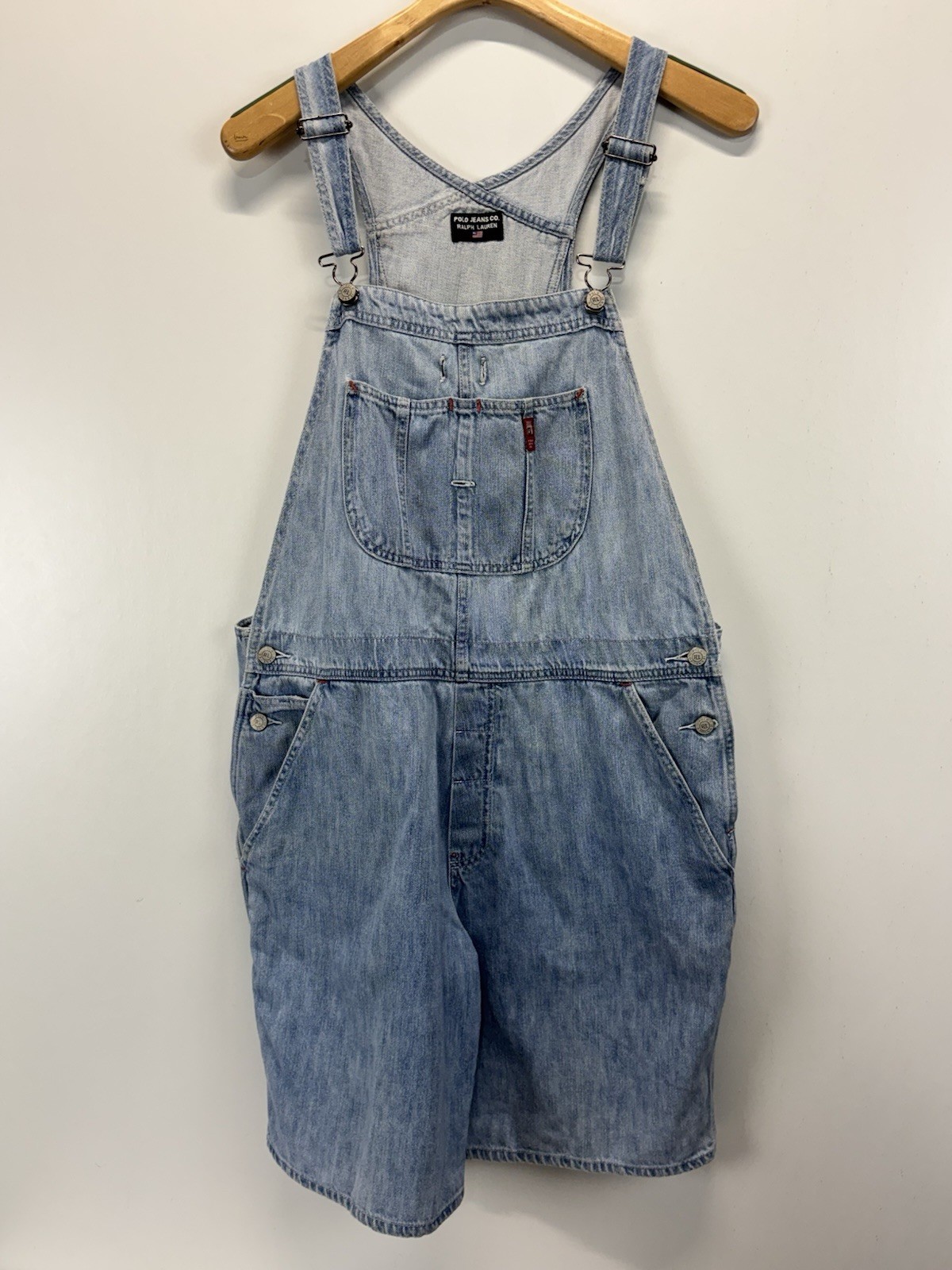 Vtg Y2K 90s Polo Jeans Co Ralph Lauren Denim Short Bibs Overalls XL Shortalls