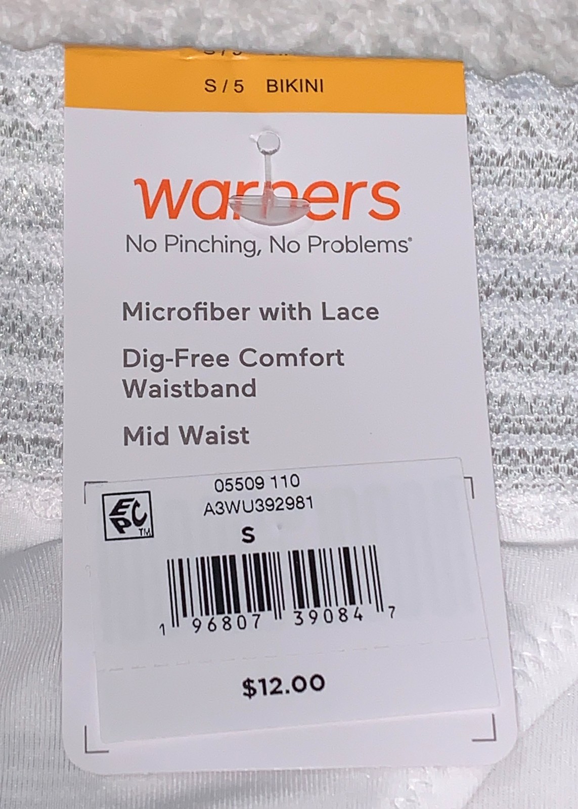 WARNERS No Pinching No Problems Lace White Bikini Panty Womens Sz M 6 L 7 XL 8