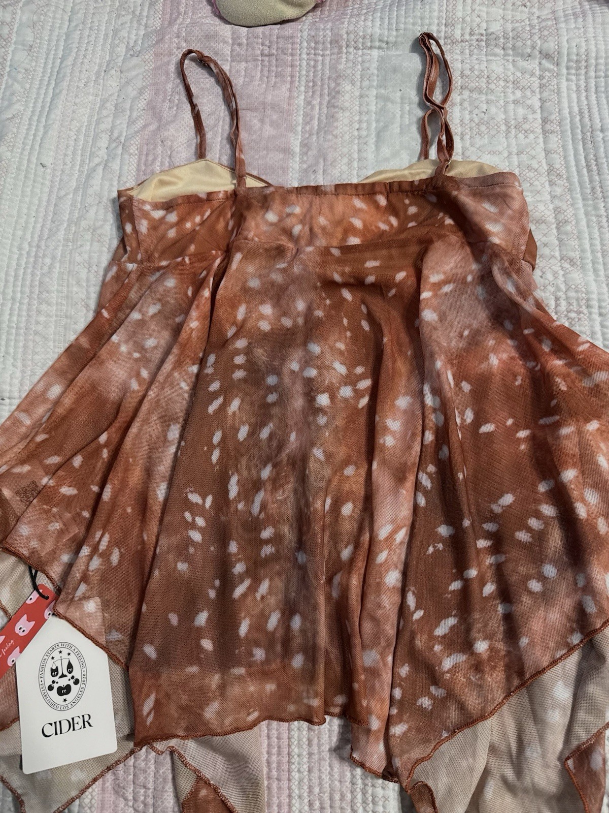 CIDER Brown/White Animal Print Mesh Sweetheart Spaghetti Camisole Top XS