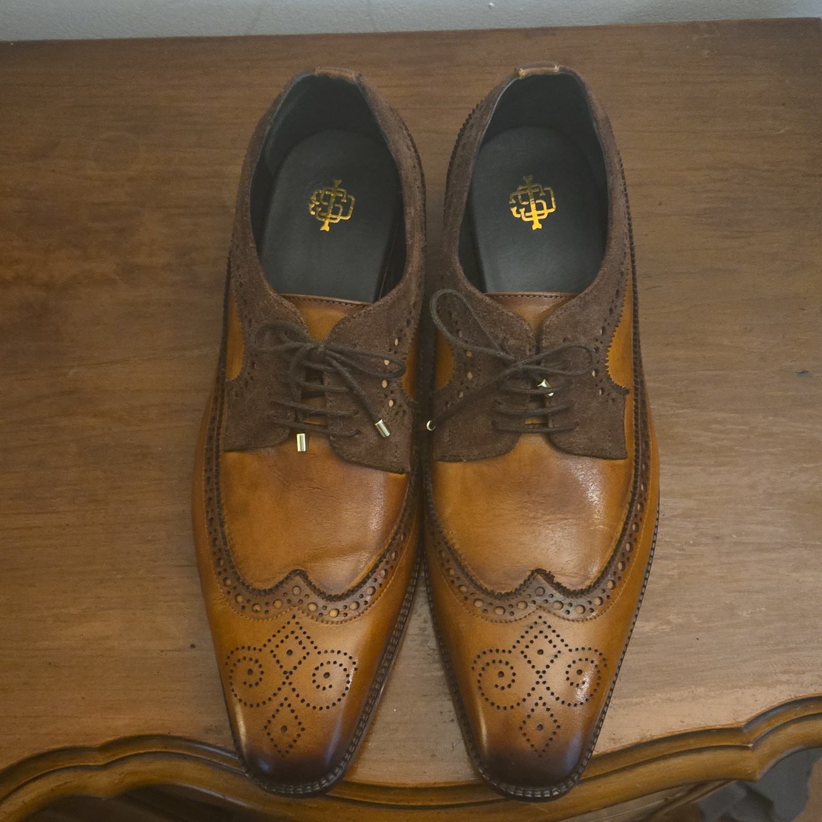 Italian Shoes Co Men’s Brown Leather Wingtip Brogue Lace-Up Oxford Dress US 14