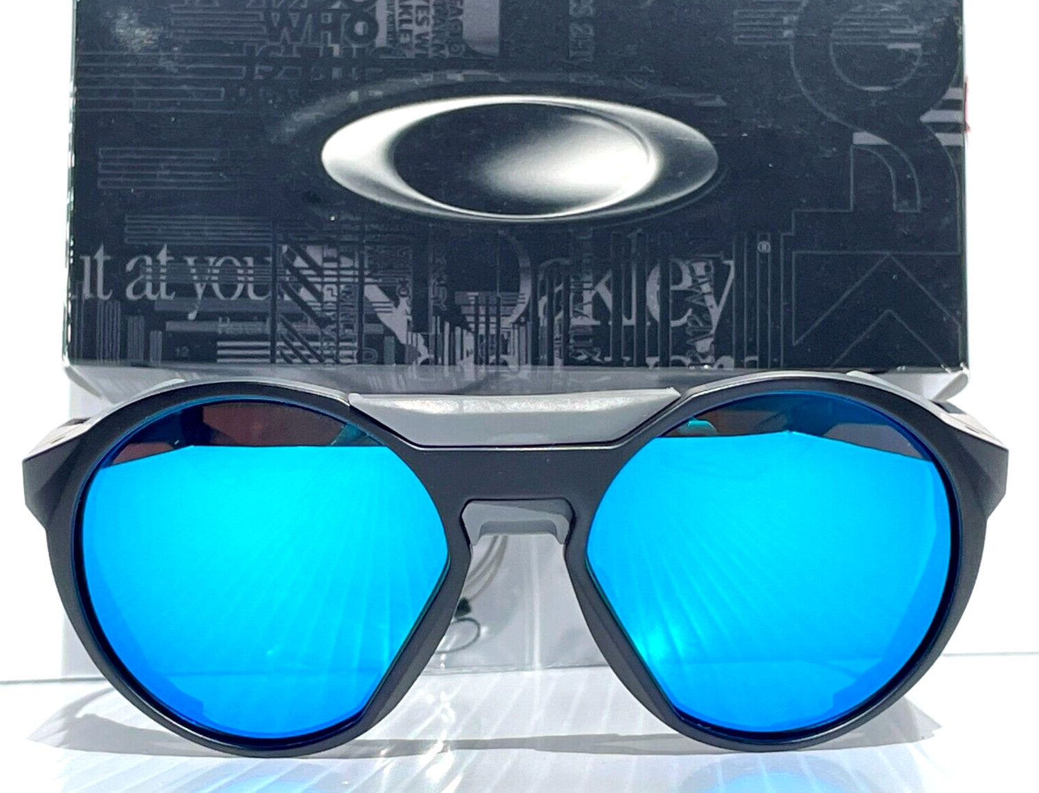 Oakley CLIFDEN Matte Black Round POLARIZED Galaxy Blue Mirror Sunglass 9440