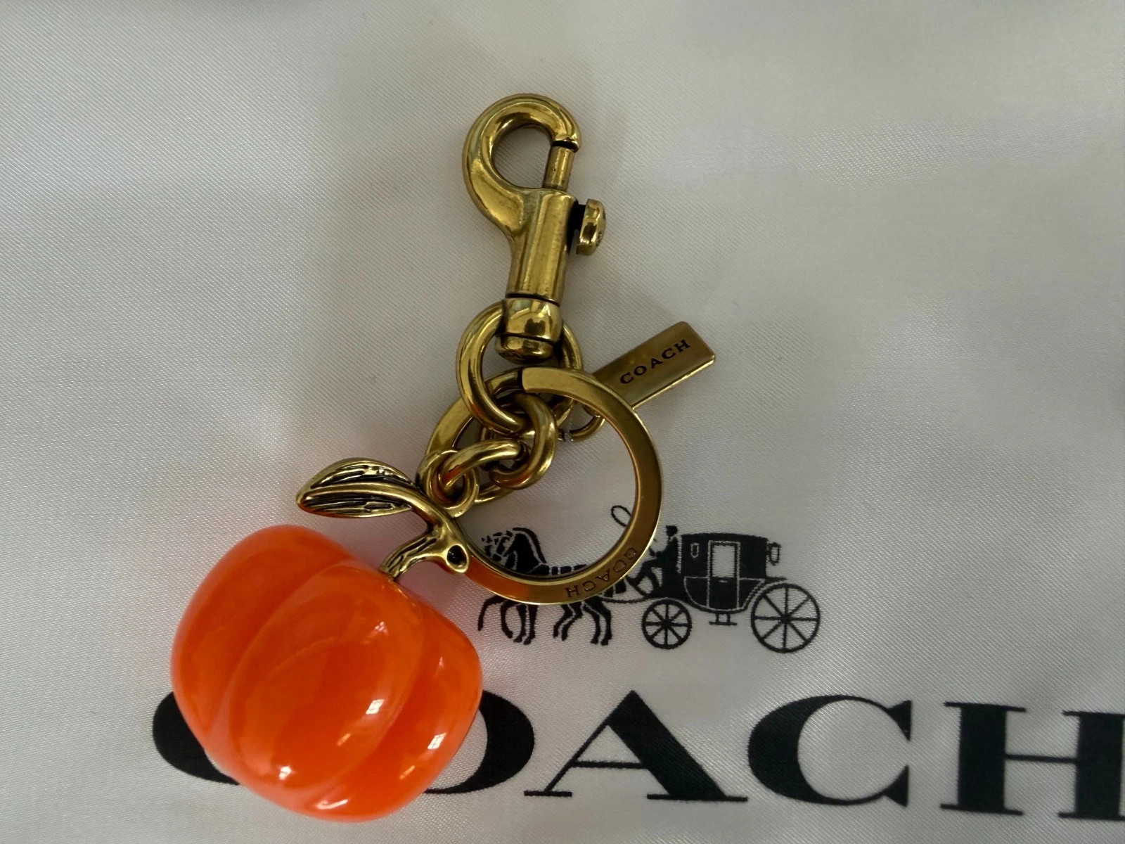 Coach Pumpkin Bag Charm Keychain Resin Metal Brass Purse Decoration