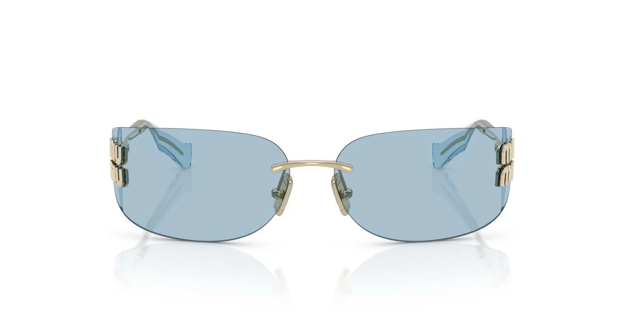 Miu Miu MU A51S ZVN10P Gold Light Blue Lens Women Wrap Sunglasses AUTHENTIC