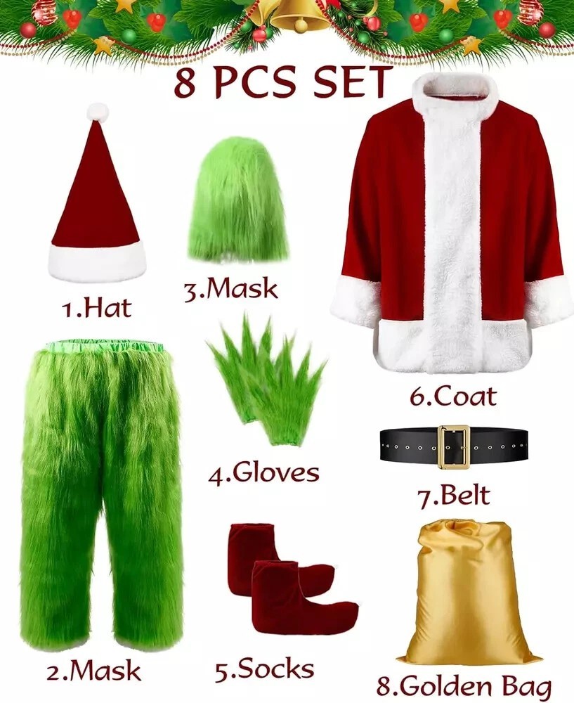 Christmas The Grinch Complete Costume Santa Claus Costume Adult (SIZE: L- 2XL).