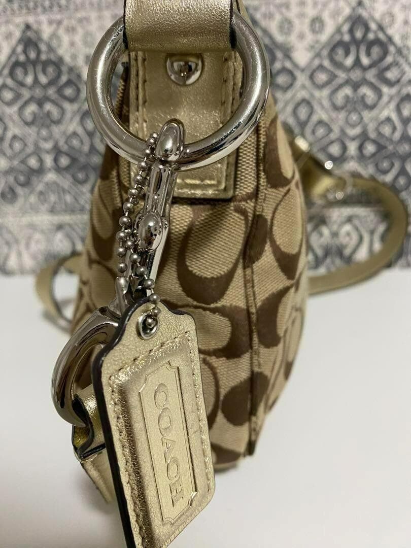 COACH Signature Monogram Canvas Leather Crossbody Shoulder Bag Brown 31cm W Auth
